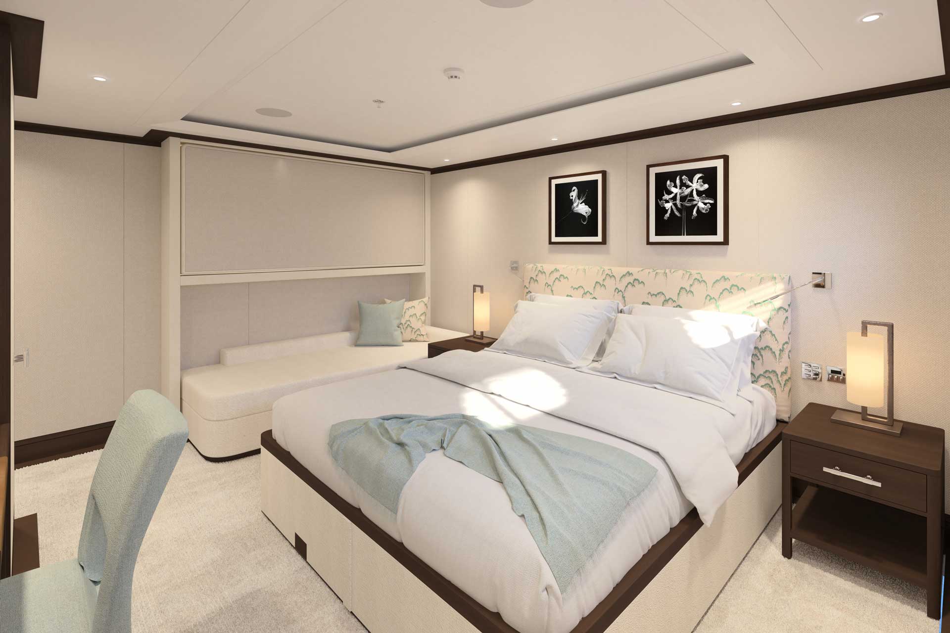 Solace Yacht Guest Cabin wide view | EYOS Expeditions